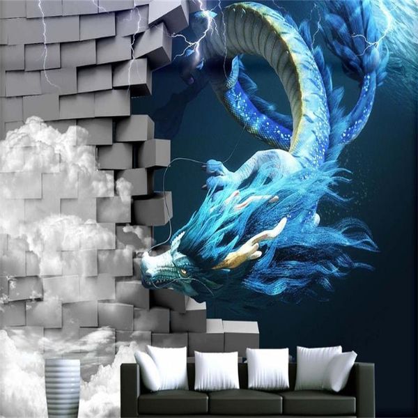 3d Photo Wallpaper Personalizza Dragon Break the Wall Mural sfondi gratuiti per bambini Camera Cartoon Mostro sfondo