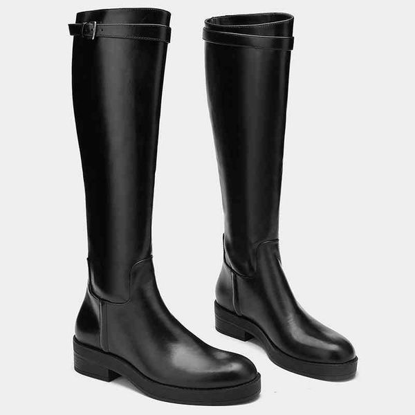 

boots za's women's shoes in autumn, black buckle decoration, versatile fried street high tube round head flat bottomed long