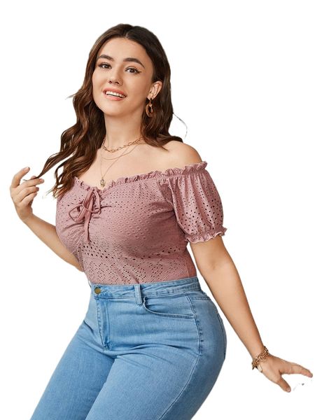 

plus off shoulder drawstring ruched bust frill trim schiffy p0ut#, Black