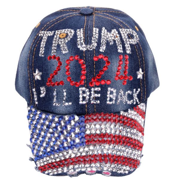 

new trump casual diamond baseball cap 2024 i will be back adjustable cotton hat