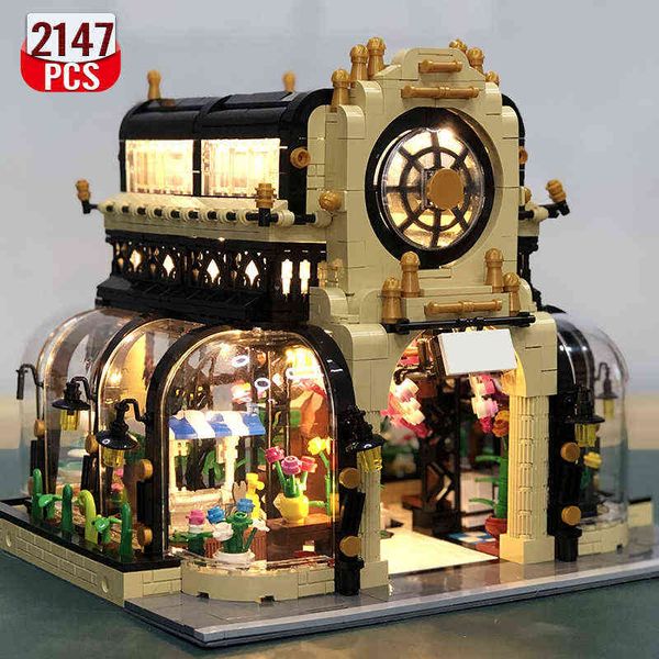 

expert home decor street view building blocks flowers bouquet house botanical garden with light brick rc toys for girls aa220317