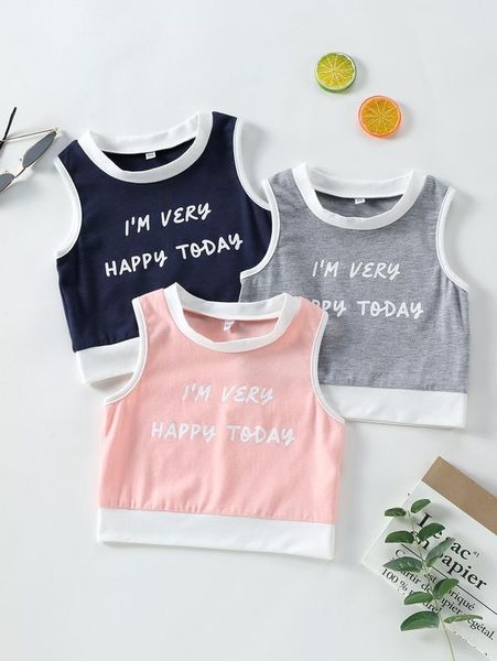

toddler girls 3pcs slogan graphic contrast trim tank she, Blue