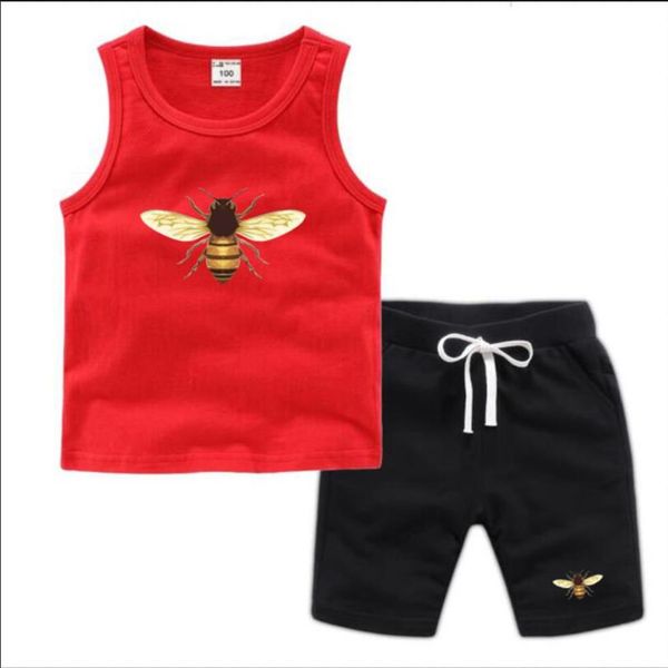 

summer children's clothing sets baby sleeveless vest shorts two-piece sweatshirt boys girls designer kids clothes cartoon let232m, White