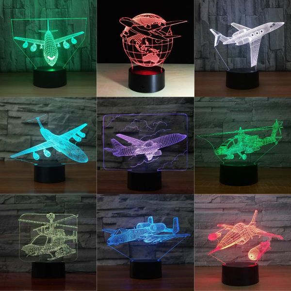 Luci notturne Telecomando Interruttore tattile Aereo aereo Lampada da tavolo a LED con luce 3D Acrilico 7 colori che cambiano umore USB Regalo per bambiniNotte
