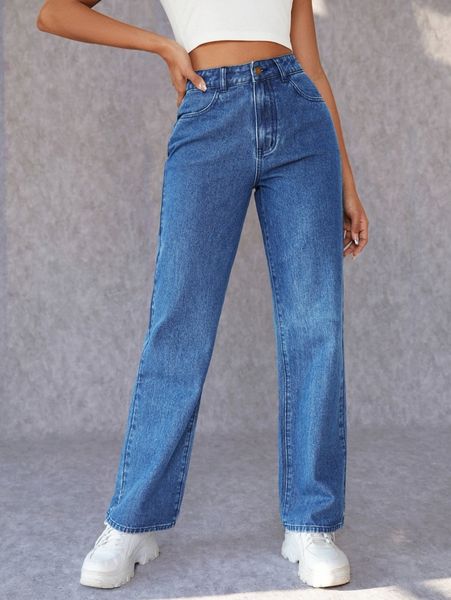 

high waisted straight leg jeans o2ip#, Blue