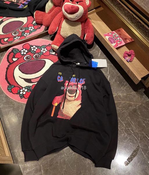 

women's hoodies & sweatshirts 22 early spring cartoon strawberry bear letter printing cute young girl loose hooded terry couple sweater, Black