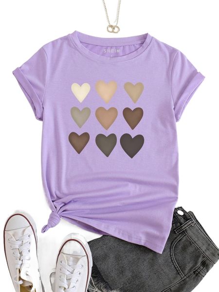 

heart print round neck tee p9d6#, White