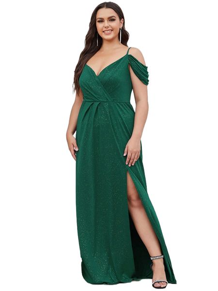 

ever-pretty plus cold shoulder split thigh chiffon prom dress r3uw#, Black
