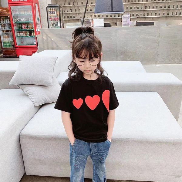 

childrens t-shirts kid t-shirt short sleeve girls boys shirt fasion family matching loose red heart eyes parent-child 100% cotton size 100-1, Blue