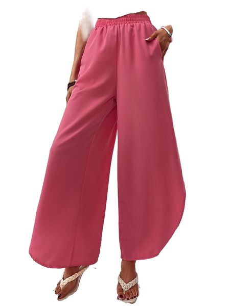 

tulip hem wide leg pants p7kh#, Black;white