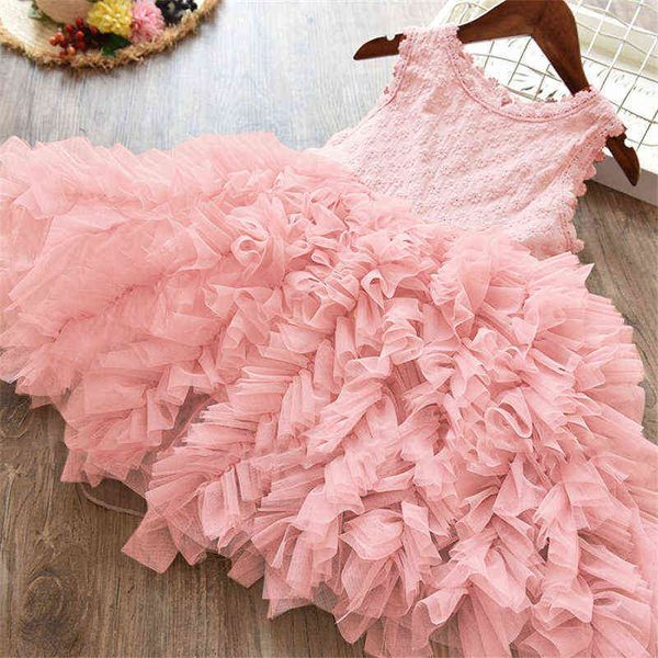 

summer elegant girls dresses bow flower cake kids clothing sweet chlidren wear wedding party princess cute dresses 3-8 year g220518, Red;yellow