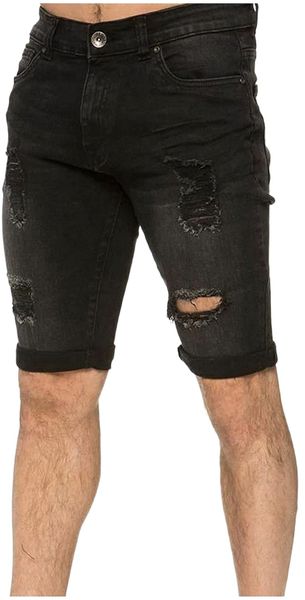 

brand jeans mid men's five micro waist shorts hole elastic denim point wear casual men's pants x0uc#, White;black