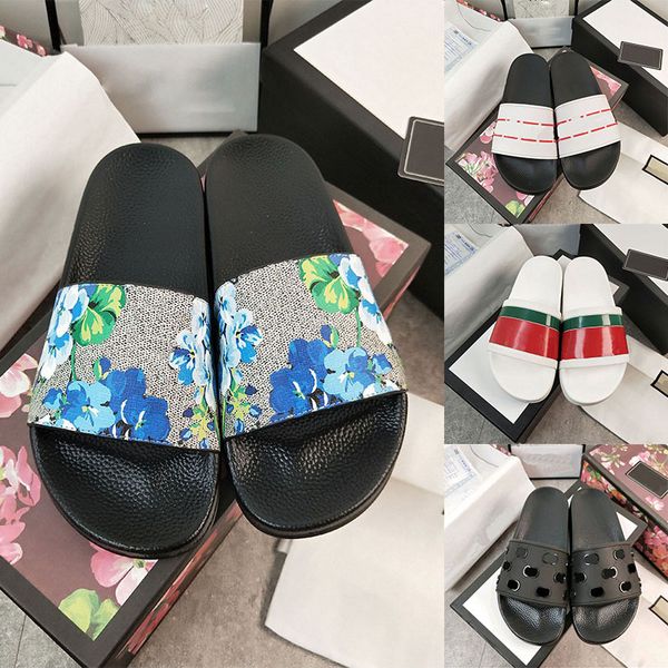 

2022 women summer designer sandals fashion print pattern slippers closed toe sandals flip flops platform sandal champion slides 35-43, Black