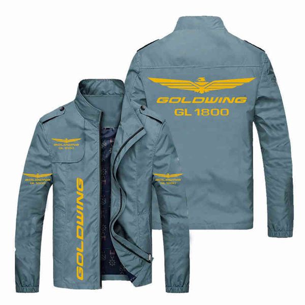 

2022 spring autumn honda gold wing gl1800 print men jacket casual windbreaker trend bomber off-road motor racing, Black;brown