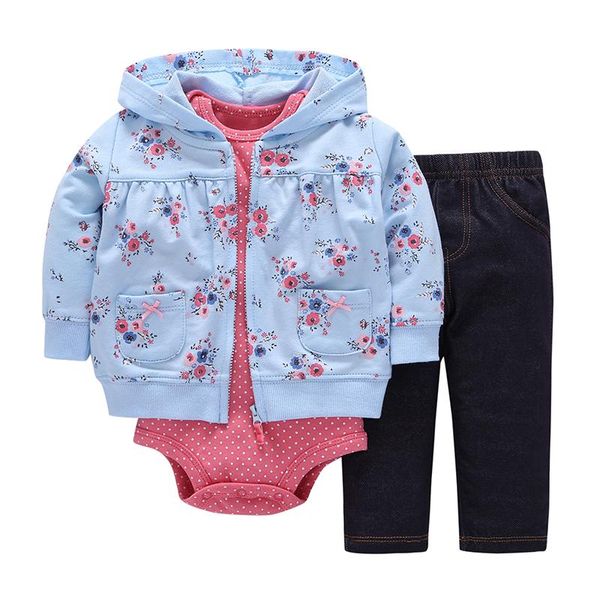 Conjuntos de roupas Baby Girl Girl Setting Boy Boy Roupos Floral Print Unisex Born Brebes Coat Rompers calças 3pcs roupas de roupa