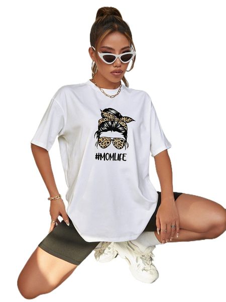 

figure & letter graphic drop shoulder tee & biker shorts j0mt#, White