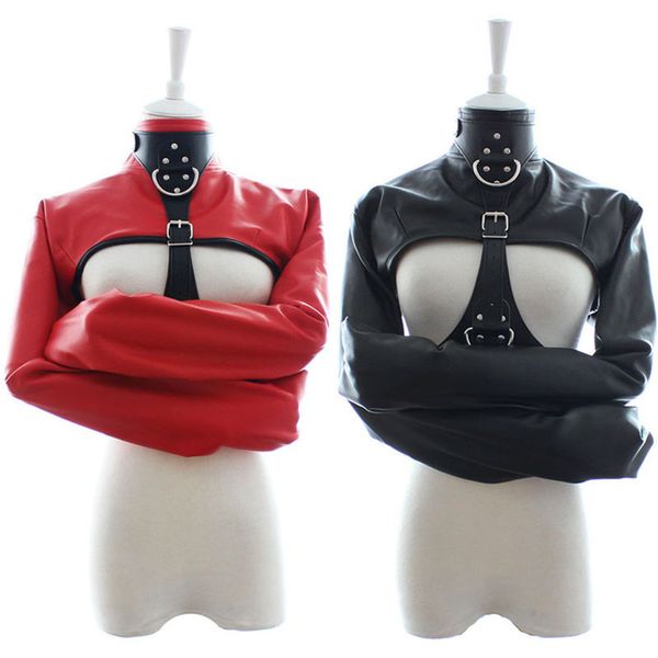 Seno aperto senza coppe in pelle BDSM Bondage Jacket Top Women's Restraint Straight Fetish Forced Orgasm Belt per donne coppie