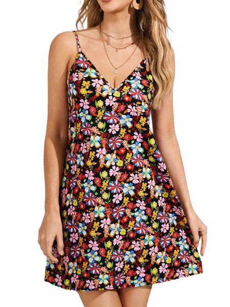 

allover floral print cami dress g7zg#, Black;gray