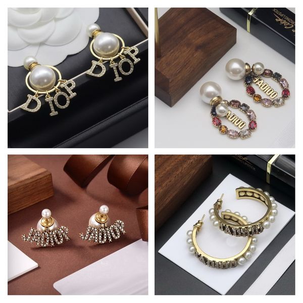 

new designed vintage dangle earring micro inlays diamonds women's 18kgp retro brass d letter pendant celebrity ladies earring studs lux, Silver