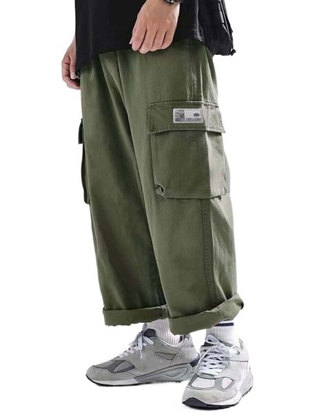 

men letter patched detail flap pocket drawstring waist cargo pants x0w1#, Black