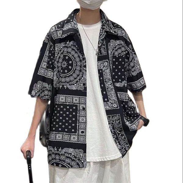 

bandana shirt men women streetwear paisley s hip hop short sleeve beach male clothing harajuku summer 220614, White;black