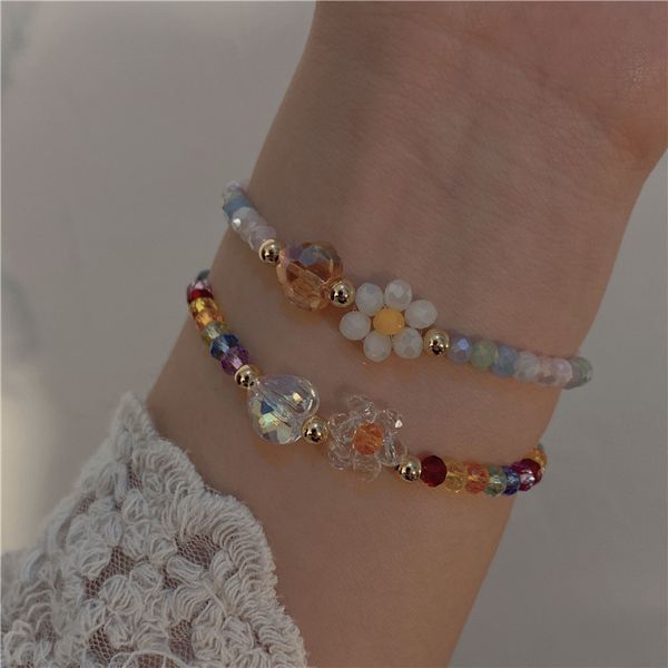 

colorful flower crystal beaded bracelet new female high-grade elastic, Golden;silver