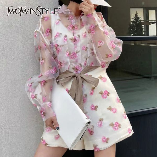 

print casual shirts for women lapel long sleeve lace up bowknot perspective blouses female summer fashion 210423, White