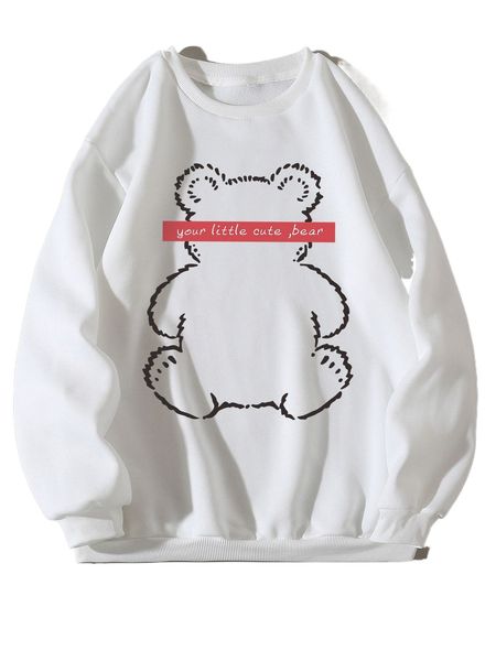 

bear & letter graphic thermal pullover 82vz#, Black