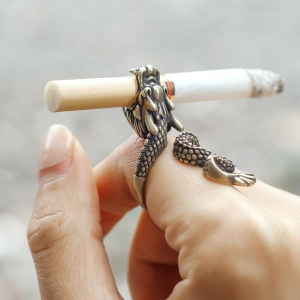 Cluster Rings Retro Trend Creative Design Dragon Cigarets держатель кольцо кольцо мужская личность классическая ежедневная повседневная уличная ювелирные украшения