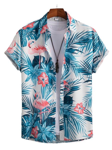 

men tropical & flamingo print shirt without tee k22r#, White;black