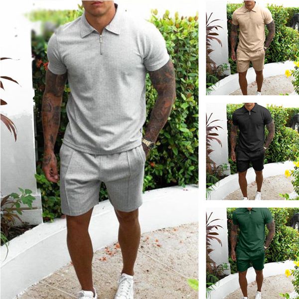 masculino com mangas curtas de traje shorts terno casual estilo quente hombre polo suor de calça de pólo de pó de pó de verão de verão de duas peças de duas peças