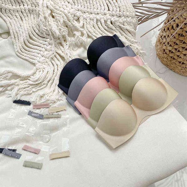 

summer anti-slip strapless invisible bra wedding dress beauty back chest stickers collected comfortable underwear l220726, Red;black