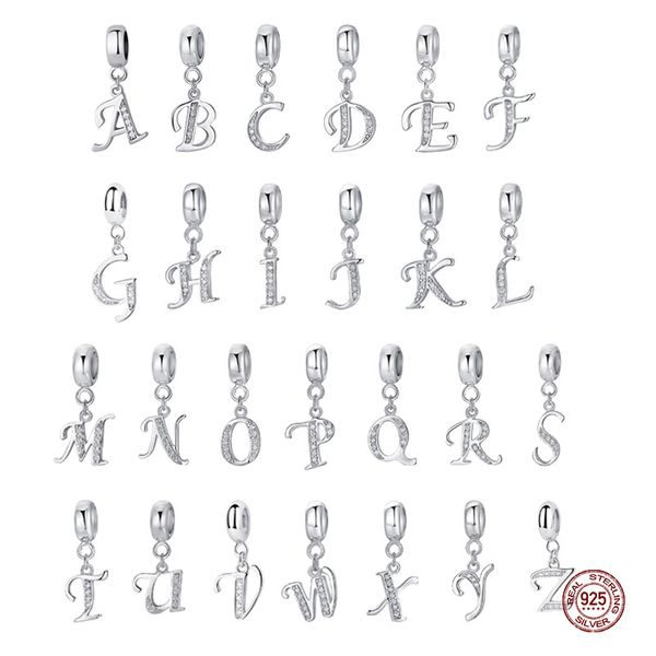 925 Gümüş Fit Pandora Charm 925 Bilezik Alfabe A-Z Mektup Kolye charms seti Kolye DIY Güzel Boncuk Takı