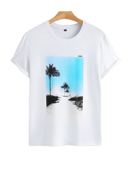 

men coconut tree print tee w7b4#, White;black