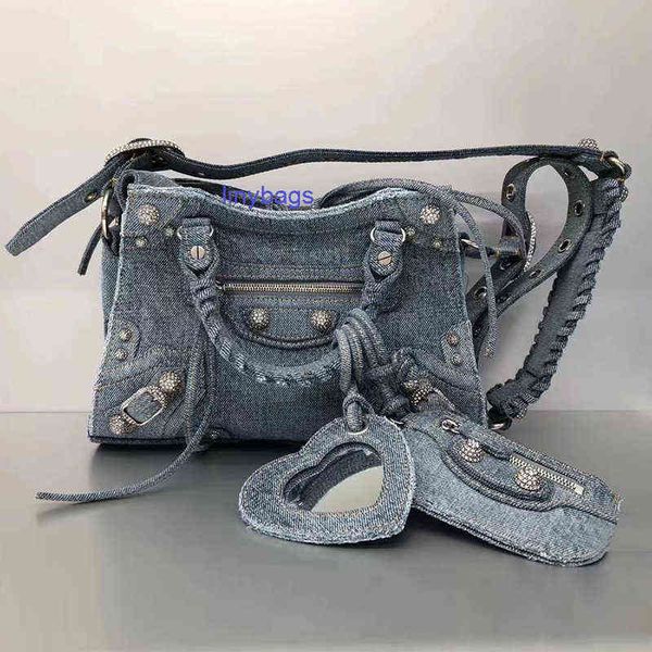 

designer bags balencaigass net red same casual diamond studded rivet cowboy portable locomotive bag diagonal cross bag new in spring and fqq