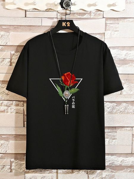 

romwe guys floral japanese print tee v2fq#, White;black