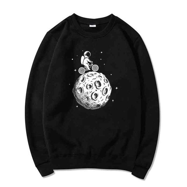 

men's and women's space cycling astronauts' printed casual long sleeved sweater, Black