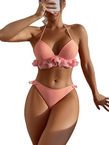 

plain halter push up bikini sets e2mp#, White;black