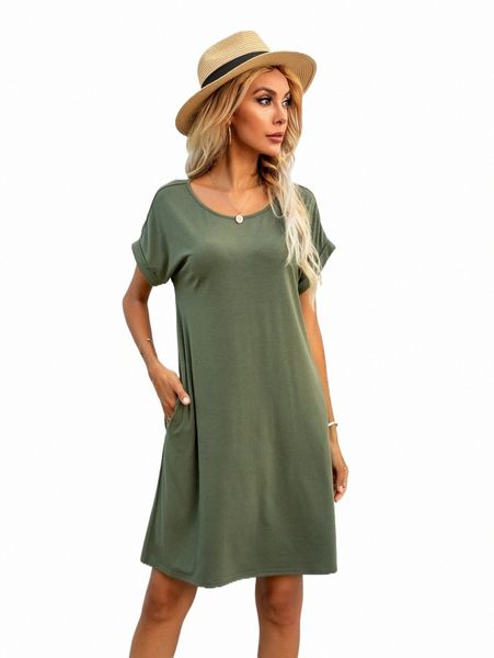 

dearcase solid roll sleeve tee dress d1tk#, Black;gray