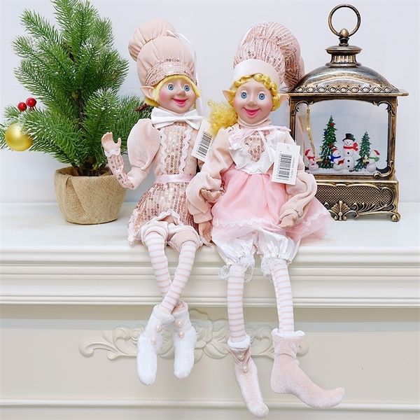 Rosa Weihnachtselfen Plüsch Elf Puppe Weihnachtsdekoration Navidad Neujahr Geschenke Weihnachten Kinder Spielzeug Kinder Baum hängende Ornamente 220316