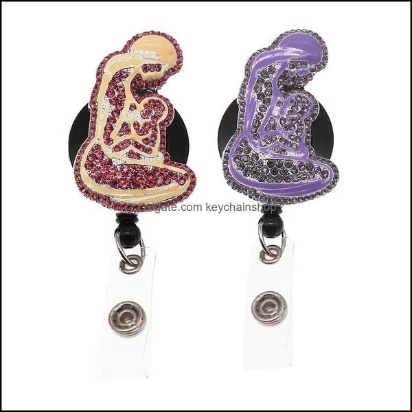 

key rings jewelry fashion rhinestone retractable id holder for nurse name accessories badge reel with alligator clip drop delivery 2021 2ysq, Slivery;golden