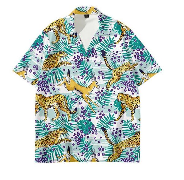 

summer men flower printed short sleeve turn down collar shirt loose blouse hawaiian camisa aa, White;black