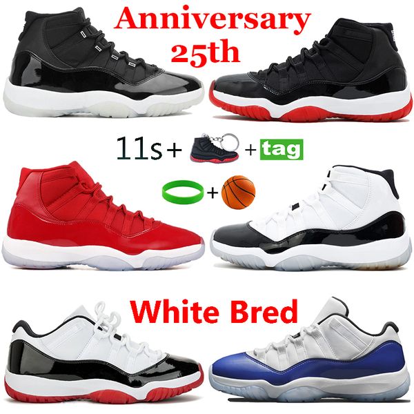 

2021 fashion 25th anniversary 11s jordon basketball shoes space jam 11 low white bred concord 45 sneakers gamma blue men running trainers