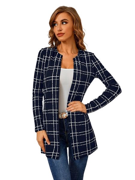 

plaid open front coat s9lp#, Black