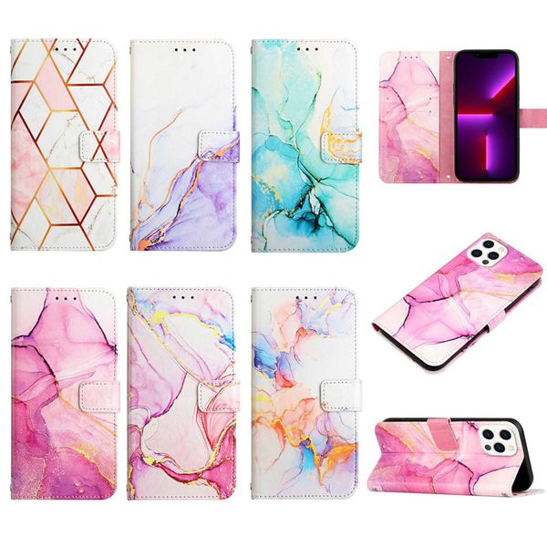 Casos de carteira de couro para Samsung M53 5G Moto G G52 Redmi 10A Nota 11 Pro Pixel 6A Xiaomi 12 Pro Marble Holder Tone Tone