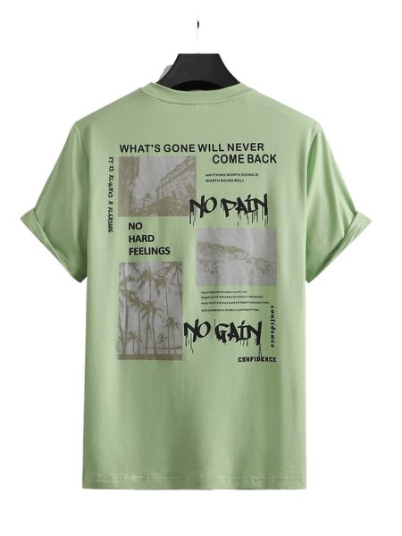 

men coconut tree & slogan graphic tee 82k6#, White;black