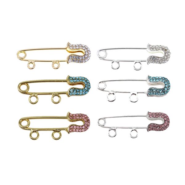 

4cm gold /silver plated small alloy rhinestone safety pins brooches islamic crystal hijab scarf baby pins with 2 loops for diy jewelry makin