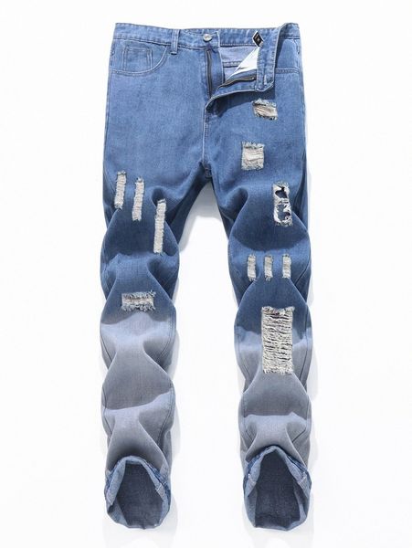 

romwe guys colorblock ripped jeans r9v5#, Blue