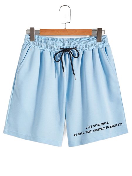 

men slogan graphic drawstring waist shorts o1fg#, White;black
