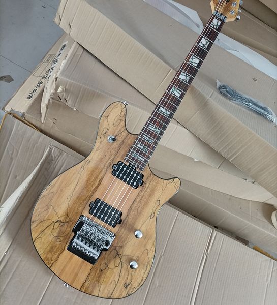 

6 strings natural electric guitar with spalted maple veneer rosewood fretboard